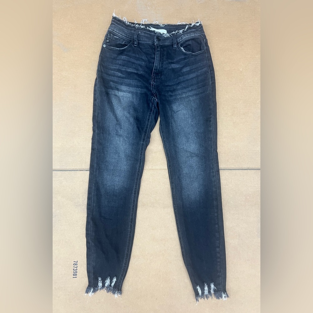 KanCan black gray Skinny High Rise frayed waist jean size 28